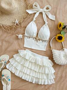 Soleia Women's Vacation Twist Knot Starfish & Shell Print Top And Mini Skirt 2 Pieces Set - White - View 3