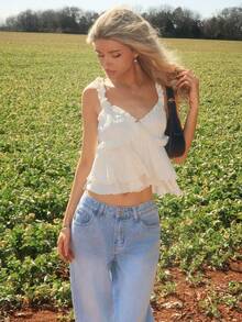 Sydney Algeri Romantic Ruffle Trim Sleeveless Cami Top, Cute Casual Countryside Style, Holiday, Picnic, Date, Boho,Summer For Women,Beachwear,Vacation Woman,Summer,Easter,Western Wear Women - Apricot - View 3