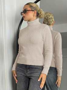 Bethéva 高领加厚保暖内衬修身长袖打底衫，适合秋冬季穿着，针织套头衫 - 摩卡棕 - 查看 6