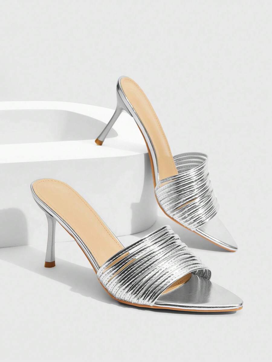 CUCCOO SZL Women's Pointed Toe Silver Daily Versatile Fashion High Heel Sandals - Silver - View 1