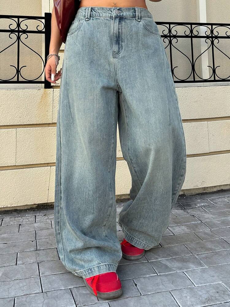 Dazy Plus Fashionable Casual Vintage Washed Distressed Straight Leg Streetwear Plus Size Women Jeans, All Season