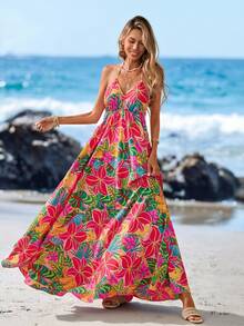 Sylviya Women's Casual Vacation Halter Dress,Vacation Summer Dress Summer Outfits Beach Dresses For Women, Beach Outfit For Women Vacation Outfits Women Vacation Dresses Casual Dresses For Women, Casual Outfit For Women, Floral Dresses For Women Cruise Outfit For Women Sun Dresses For Women Hawaii Outfits Women Vacation Outfits Women Tropical Flowy Dresses For Women - Multicolor - View 2