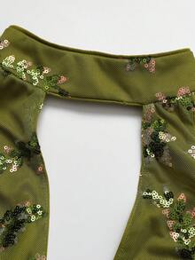 Bluhae Women's Halter Neck Ruched Floral Sequin Dress - Green - View 5