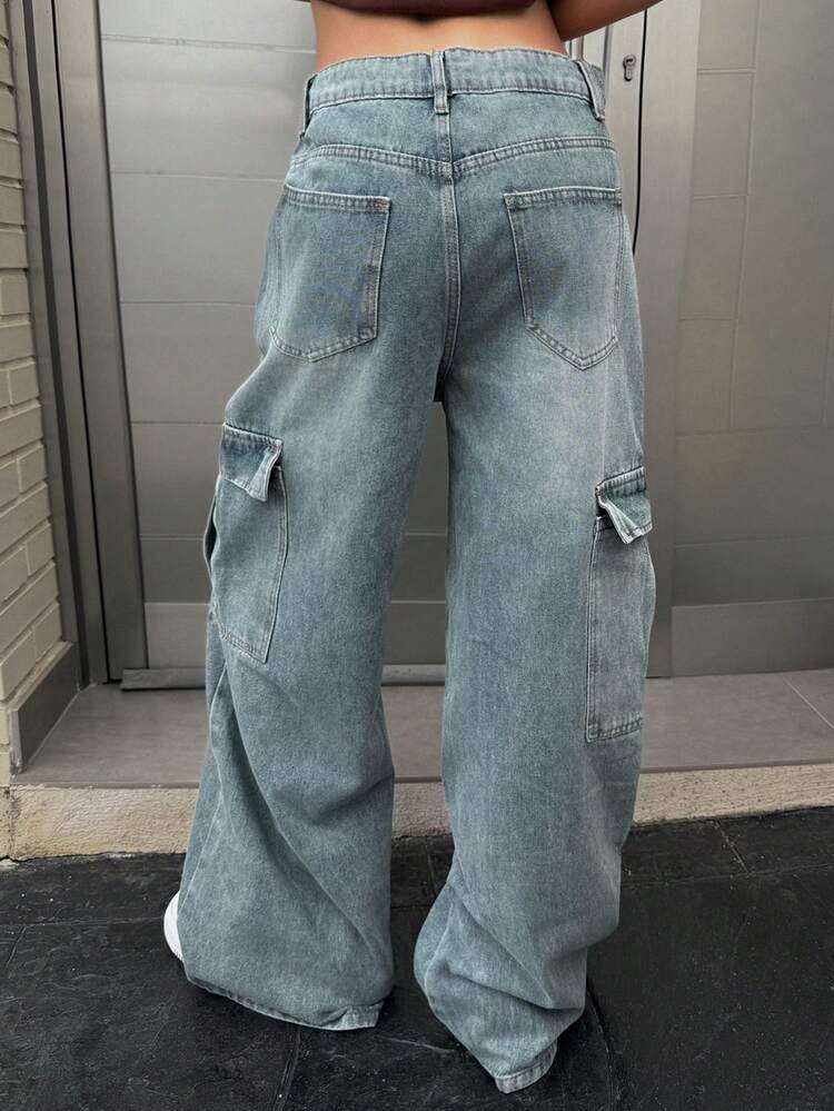 Women's Cotton Vintage Loose Straight Leg Washed Blue Jeans For Spring Casual Wear Y2k