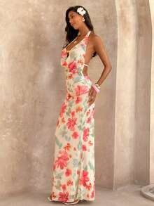 SHEIN Glamour 女士优雅印花露背吊带连衣裙 - 彩色 - 查看 6