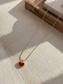 Resyla 1 件女士吊坠项链，红色心形吊坠，简约百搭珠宝，适合日常佩戴和送礼，情人节珠宝礼物 - 紅色吊墜 - 查看 4
