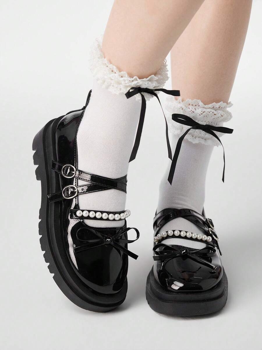 ROMWE Kawaii Women Wedges & Flatform - Black shiny pearl - View 1