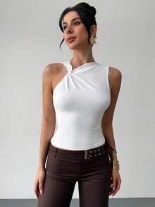 Firerie Blusa casual de unicolor con pliegues y ajuste ceñido para mujer - Blanco - Ver 9
