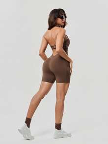 OutZeal 女士运动连体裤日常休闲速干收腹塑形文胸 - 棕色 - 查看 7