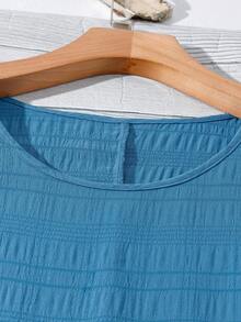 SHEIN LUNE 大码无袖连衣裙，饰有3D立体花卉图案，休闲假日风格 - 藍色 - 查看 9