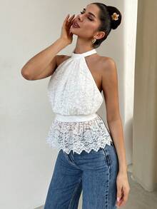 Firerie 女士浪漫性感优雅花卉蕾丝露背系带吊带背心，夏季 - 白色 - 查看 9