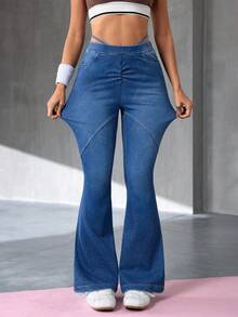 Flexra Women's Casual Washed Slim Fit Flare Jeans - Blue - View 2