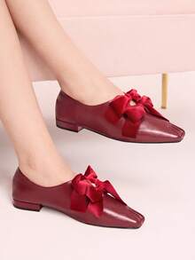 CUCCOO DOLLMOD Retro Square Toe Bow Mary Jane Shoes Women's Versatile - Red - View 1