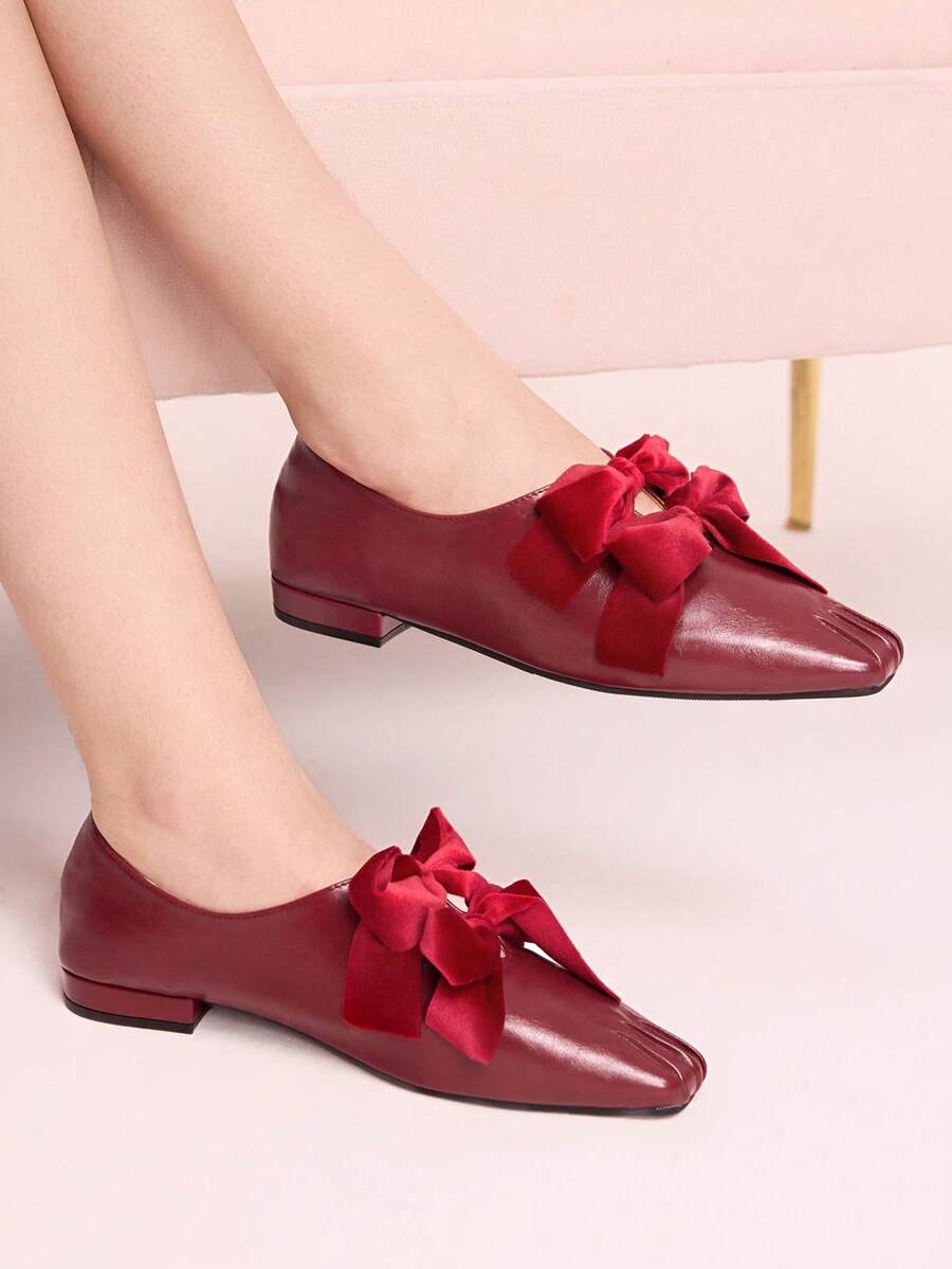 CUCCOO DOLLMOD Retro Square Toe Bow Mary Jane Shoes Women's Versatile - Red - View 1