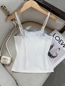 GlowEve 女士时尚字母拼接修身吊带背心，夏季 - 白色 - 查看 2