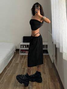 StreetHx Set de 2 piezas: Top tubo y shorts cargo de estilo urbano para mujer - Negro - Ver 5