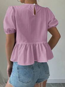 Selianne 蝴蝶结前襟花瓣袖荷叶边上衣 - 粉色 - 查看 2