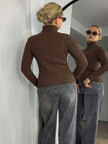 Bethéva 新款秋冬简约优雅百搭加厚高领套头毛衣（女款） - 咖啡棕 - 查看 2
