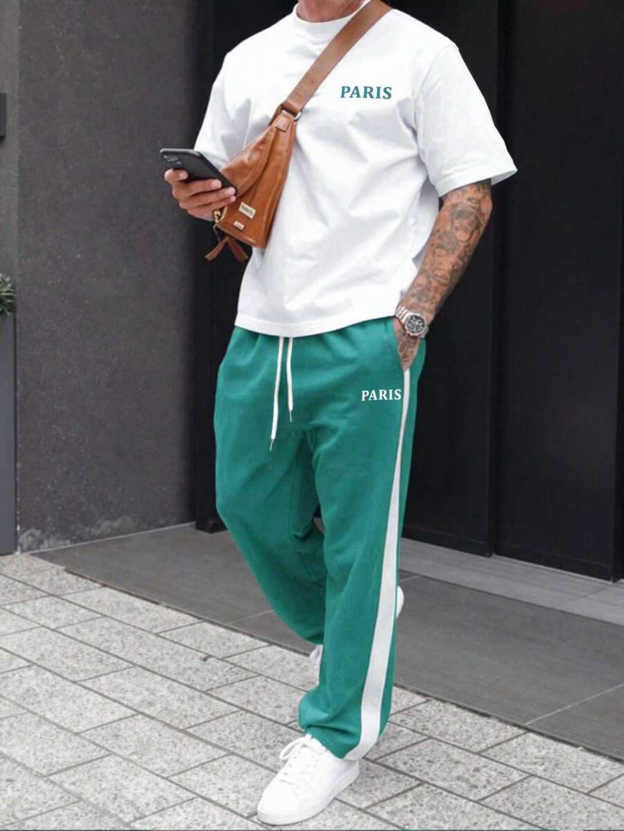 Manfinity Homme 男士字母印花短袖T恤和裤子套装 男士两件套裤子 男士夏季运动服 男士T恤套装 男士休闲套装 男士夏季服装 男士慢跑裤套装 男士撞色套装 男士街头服饰套装 男士两件套服装 男士长裤 男士两件套休闲服装 - 彩色 - 查看 1