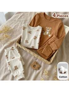 Loomiva 男婴卡通动物印花柔软针织圆领长袖上衣和松紧腰长裤两件套贴身睡衣套装 - 彩色 - 查看 4