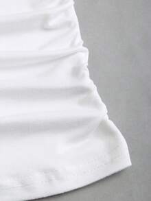 Sweetra Sexy Halter Neck Solid Color Metal Decor Fitted Crop Top, Chic And Stylish For Women - White - View 3