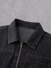RivetRise Áo khoác denim ngắn tay dài màu đen bạc cho nam, kiểu dáng thường ngày, thích hợp cho mùa xuân/hè, phong cách punk, boyfriend hoặc husband, dáng ôm sát, phù hợp với Halloween, Lễ Các Thánh, mùa thu. - màu đen - Xem 3