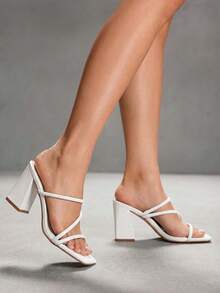 CUCCOO SZL Women Shoes White PU Light Strip With Basic Commuting Fashion Thick Heel Square Toe Sandals Summer Shoes - White PU - View 9