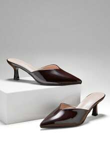 SHUZIA #ElegantEdit Women's Pointed Toe Patent-Finish Coffee Mule Heels – Sleek, Polished & Chic - Coffee Brown - View 6