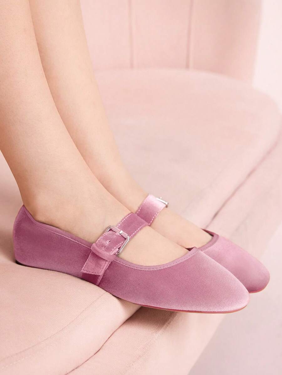 CUCCOO DOLLMOD Women's Shoes Medium Purple Round Toe Velvet Flats Spring Shoes - Light pink. - View 1