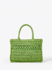 Viva Strut 女士手提包，草编包，柠檬吊坠，水果吊坠，时尚，优雅，简约，个性化，百搭，适合海滩、度假、假日、夏季、海边、沙滩派对 - 綠色 - 查看 3