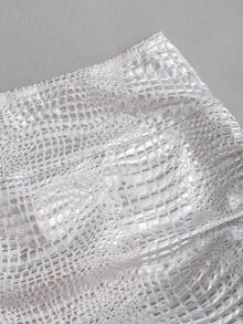 Sweetra 经典性感褶皱紧身短裤，酒红色纹理面料，适合圣诞派对，甜美又不失性感风格 - 銀色 - 查看 6