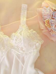 Sexy Lace Chiffon Slip Dress For Women - White - View 8