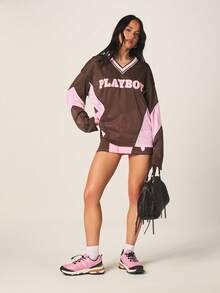 Missguided x Playboy Áo bóng đá dài tay phối nhiều mảng màu - Nhiều màu - Xem 4
