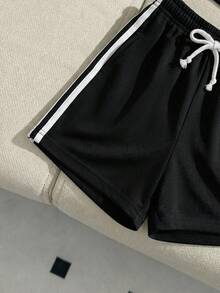 SHEIN 3pcs Baby Boy/Girl Elastic Waist Decorative Ribbon Sports Shorts Set,Kids - Multicolor - View 4