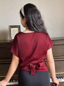 Dazy Kids Tween Girls V-Neck Short Sleeve Shirt Summer - Burgundy - View 5