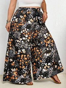 SHEIN CURVE+ Curve 尺码 US22 音乐节、海滨度假、波西米亚风女士春夏休闲沙滩装，时尚商务通勤优雅阔腿裤，带口袋，印花图案，春夏裤装/乡村/沙滩装/沙滩装 - 彩色 - 查看 5