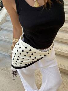 Siren Gaze 女士优雅休闲黑白波点撞色滚边无肩带抹胸上衣，三角下摆修身露脐上衣，夏季海滩度假派对夜生活穿搭 - 黑與白 - 查看 2