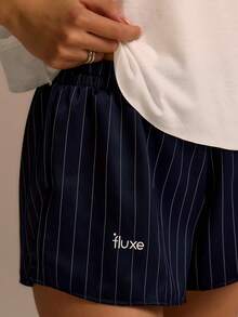 Fluxe Women's Elastic Waist Striped Loose Casual Shorts - Navy Blue - View 5