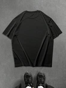 GENIUS ODE 男士圆领字母印花休闲百搭日常短袖T恤 - 黑色 - 查看 2