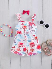 Travachic KIDS Babygirl Casual Knit Elastic Cute Cartoon Pattern Camisole Romper, Suitable For Summer - Multicolor - View 2