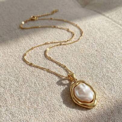 Resyla 1PC Elegant French Baroque Faux Pearl Pendant Necklace, Vintage Style Women's Simple Daily Wear Party Jewelry, Versatile Fashion Accessory