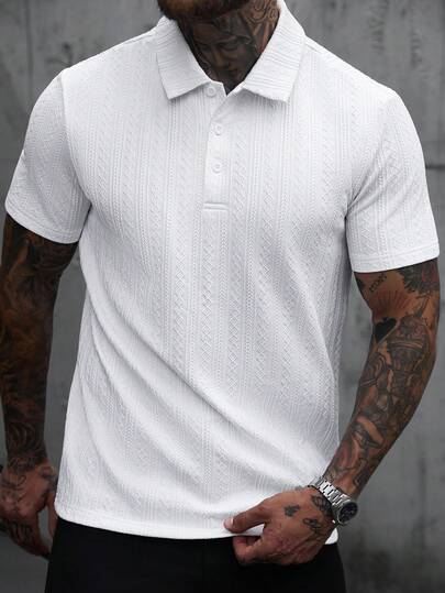 Manfinity CasualCool Men's Textured Short Sleeve Casual Commuter Polo Shirt