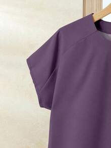 Rusticease 两件套加大码女式紫色花卉度假休闲纯色上衣+印花半裙套装，女士夏季服装，夏季半裙套装，半裙上衣套装，女士半裙上衣套装，印花半裙套装 - 彩色 - 查看 3