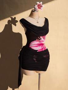 SHEIN ICON 大码女式印花优雅收腰派对连衣裙 - 彩色 - 查看 6