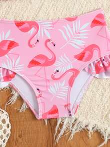 新款时尚婴儿及女婴火烈鸟印花荷叶边两件套比基尼套装 - 彩色 - 查看 5