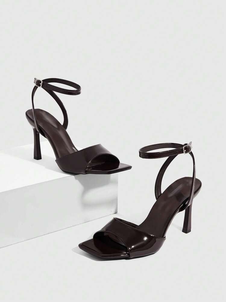 CUCCOO SZL Women Shoes Spring And Summer New Brown Mirror One Piece Peep Toe Ankle Strap Women's High Heel Sandals Fashion Comfortable Versatile Sexy Party Women's Sandals Peep Toe Sandals Prom Heels