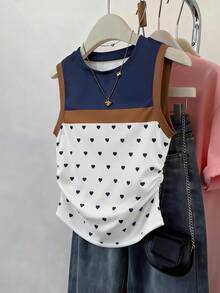 GlowEve Women's Heart Print Pleated Casual Tank Top - Multicolor - View 1