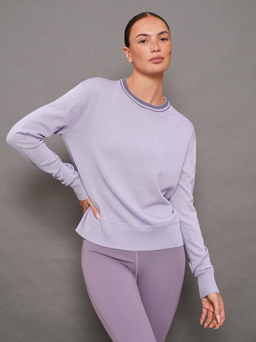 Activina Women's Casual Versatile Round Neck Long Sleeve Knit Sweater For Daily Wear