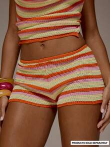 Musera Resort 钩针条纹系带迷你短裤，仅限泳装、度假、夏季旅行、沙滩装，Casa Calypso - 彩色 - 查看 1