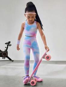 女童针织运动套装 - 透气、吸湿排汗、亲肤弹力面料，搭配时尚扎染印花，是跑步、骑行、网球、羽毛球、体操和舞蹈的理想之选。 - 彩色 - 查看 6